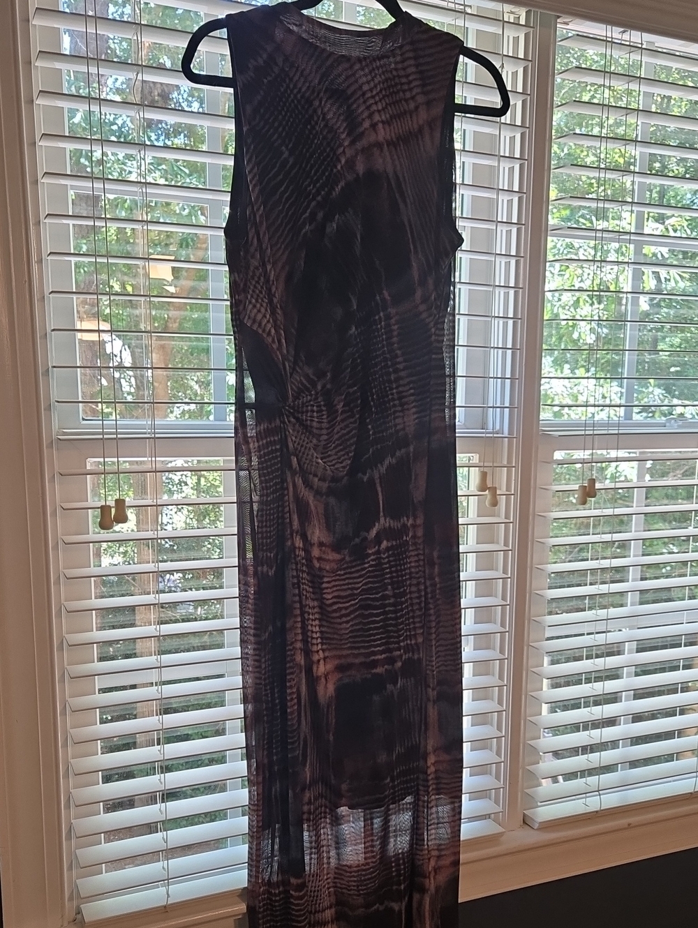 Kenneth Cole Knot Front Mesh Midi Dress in Black & Brown Size Large